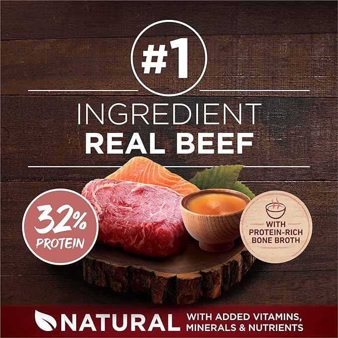 Purina ONE Natural High Protein Dry Dog Food Dry True Instinct with Real Beef and Salmon With Bone Broth and Added Vitamins, Minerals and Nutrients - 15 lb. Bag