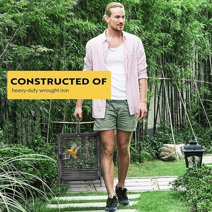 VIVOHOME 19 Inch Wrought Iron Bird Travel Carrier Cage for Parrots Conures Lovebird Cockatiel Parakeets Black