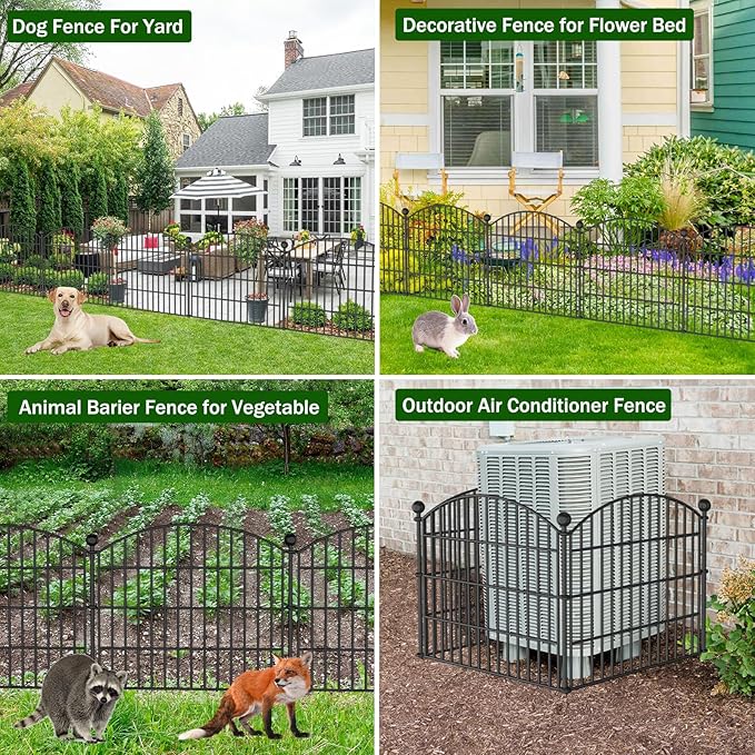 10 Panels No Dig Decorative Garden Fence Animal Barrier - 24 in (H) x 20 ft (L) - Dog Fence Outdoor for Yard, Rabbits and Small Pets - Tall Rustproof Metal Wire Fencing Border for Garden and Patio