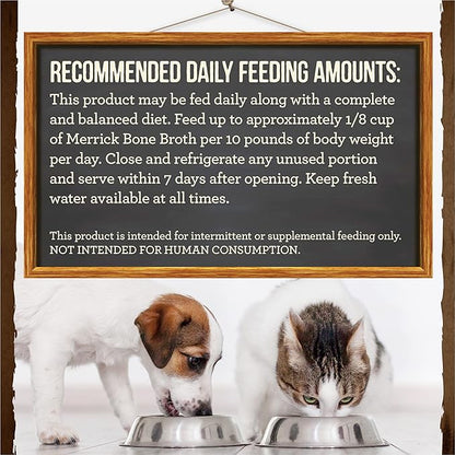 Merrick Grain Free Bone Broth, Premium Human Grade And Gluten Free Dog And Cat Food Topper Pouches, Chicken - 16 oz. Pouch. (Pack of 2)