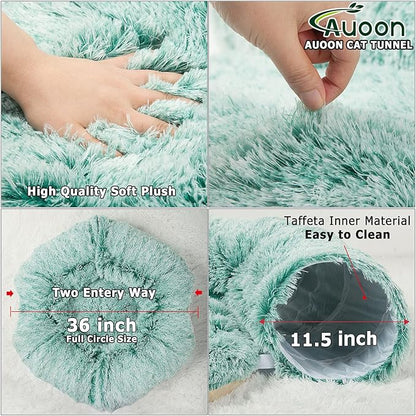AUOON Cat Tunnel Bed - Cat Donut Tunnel with Soft Plush Circle Cushion for Indoor Cats Kitten Kitty Puppy Rabbit Ferret (Brown)