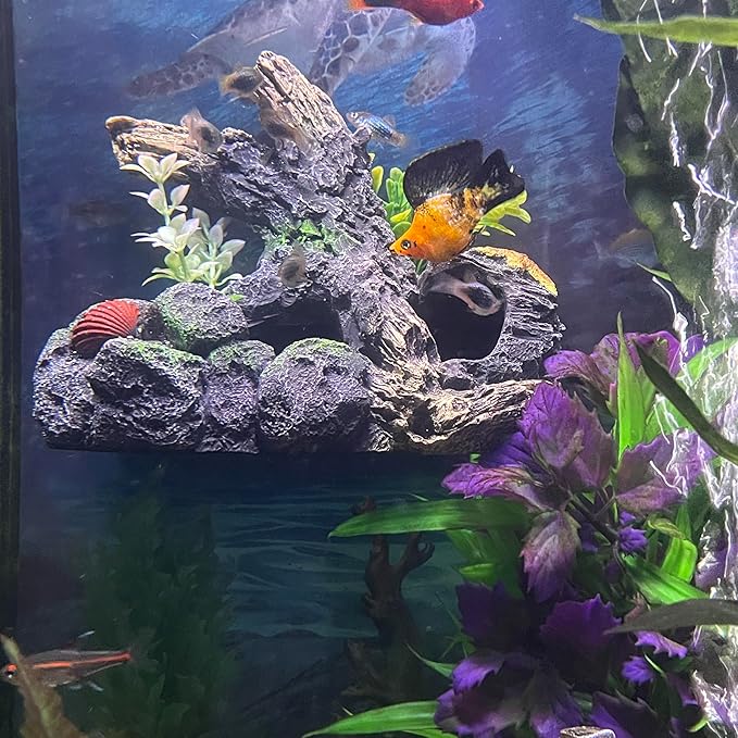 Aquarium Decor Magnetic Driftwood Outcropping Ornament –Wall-Mounted Fish Tank Accessory