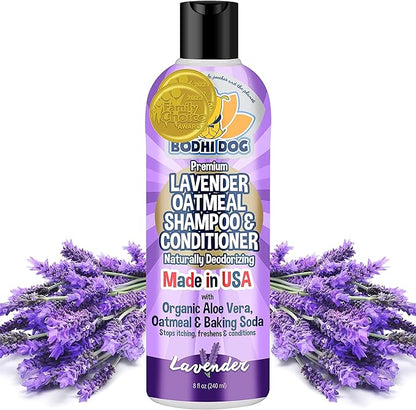 Bodhi Dog Premium Lavender Oatmeal Shampoo & Conditioner - Organic Formula for Dogs, Cats & Pets - Hypoallergenic, Soothes Dry, Itchy Skin & Supports Skin Health - Made in USA (8 Fl Oz)