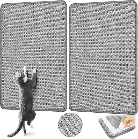 Gray Cat Scratching Mat Sisal, 2 Packs Sisal Fabric Large Cat Scratching Pad for Indoor Cats with Adhesive Hook Loop Tape, Wall Scratchers for Indoor Cats 23.6" x 15.7"
