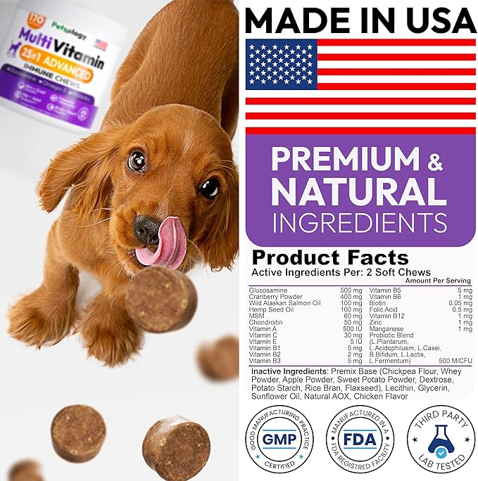 Dog Multivitamin Chewable - Dog Vitamins and Supplements with Glucosamine - 170 Chews - Hip & Joint, Pet Immune Support, Skin & Coat, Gut & Heart Health - Senior & Puppy Multivitamin Pet Supplement