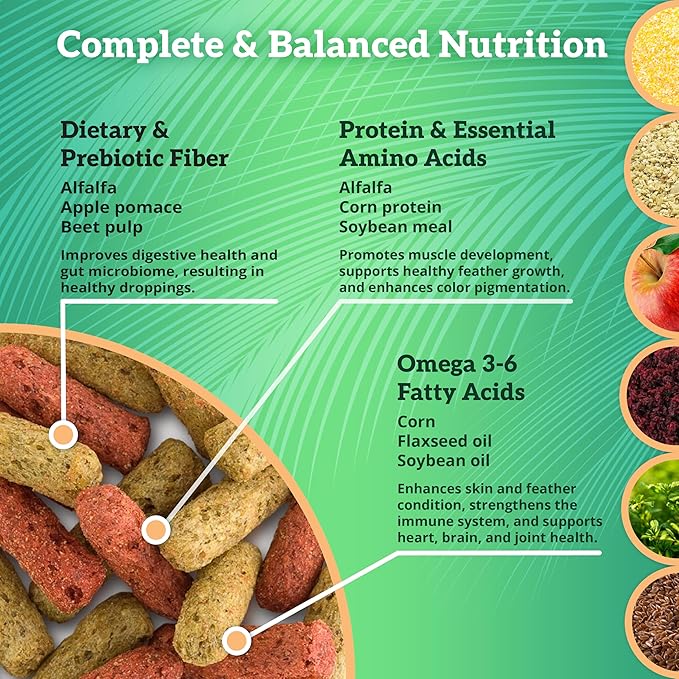 Scenic Mix Jungle Premium Parrot Food - Apple & Natural Flavors, High Protein, Low Iron Bird Pellets for Large Parrots, Macaw Food, Cockatoo, African Grey Parrots, Omega 3, Vitamins, Minerals, 2 LB