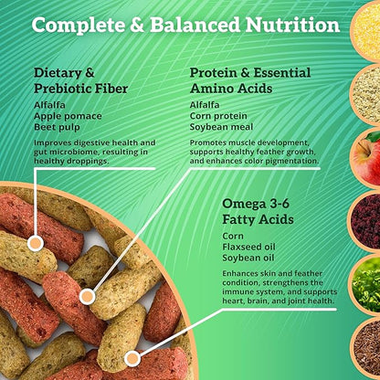 Scenic Mix Jungle Premium Parrot Food - Apple & Natural Flavors, High Protein, Low Iron Bird Pellets for Large Parrots, Macaw Food, Cockatoo, African Grey Parrots, Omega 3, Vitamins, Minerals, 2 LB