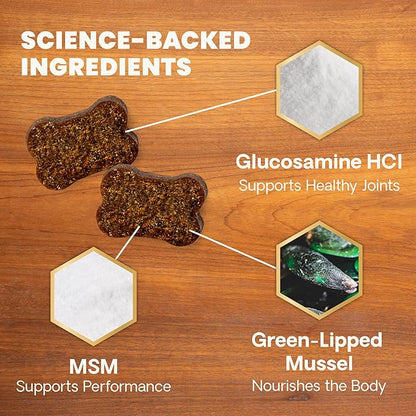 VetriScience Healthy Hip & Joint Chews, GlycoFlex Glucosamine and Green-Lipped Mussel Joint Support Supplement for Dogs, Promote Mobility and Protect Joints, Chicken, 120 Count