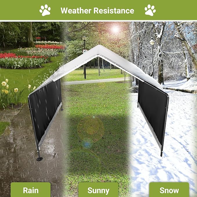 Dog Shade Shelter, 4'x4'x3.2' Metal Outdoor Dog Tent w/Ground Nails, Waterproof Pet Canopy Shelter for Outside, Pet House for Dogs, Cats, Small Animals and Livestock, Grey