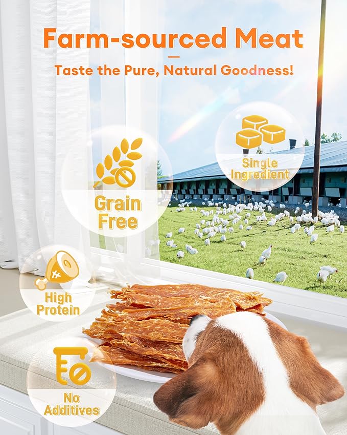 Chicken Jerky Dog Treats - Single-Ingredient, 17.6 oz Sealed Box, 12-Hour Slow-Dried for Maximum Flavor and Nutrients, Preservative-Free, All-Natural, Perfect for Training & Healthy Snacking