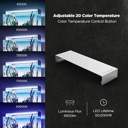 ONF Flat One+ 24 in 24/7 Cycle Aquarium Light, Blue White Full Spectrum Colorfull LED Light, Fish Tank Light Brightness Dimmable & Color Temperature APP Controlled, Sunrise & Sunset Hood Style