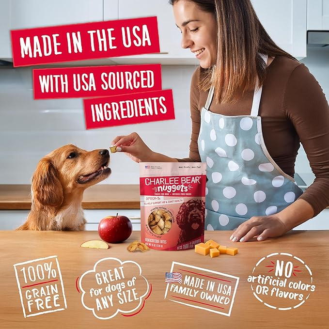 Charlee Bear Nuggets Healthy Dog Treats with Probiotics and Antioxidants to Support Digestion, Immunity, Skin and Coat, 6oz Bags (5), Made USA