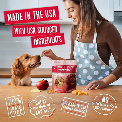 Charlee Bear Nuggets Healthy Dog Treats with Probiotics and Antioxidants to Support Digestion, Immunity, Skin and Coat, 6oz Bags (5), Made USA