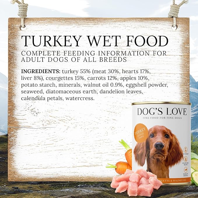 DOG'S LOVE Single Protein, Limited Ingredients, Ethically Sourced, Grain Free Wet Dog Food - Canned Soft Dog Food, Grain Free Dog Food for Your Dog - Premium Can Dog Food | 6 cans (14.1 Oz, Turkey)