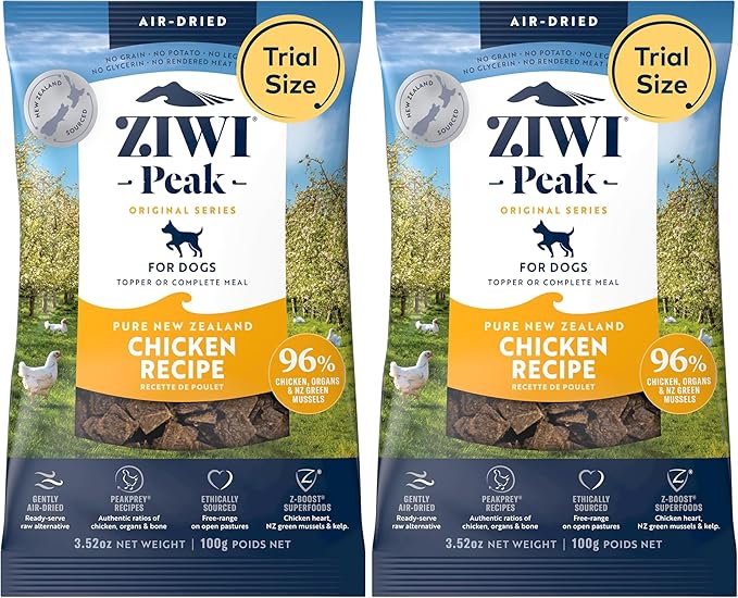 ZIWI Peak Air-Dried Dog Food  Chicken - All Natural, High Protein, Grain Free, Limited Ingredient w/Superfoods (3.5oz) (Pack of 2)