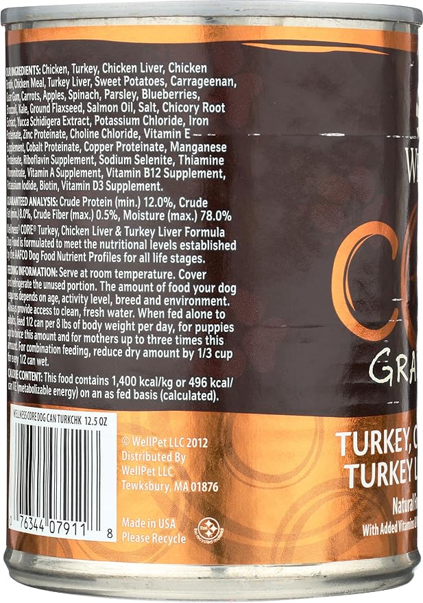 Wellness Core Grain Free Dog Food: Turkey, Chicken Liver, & Turkey Liver Formula, 12.5 oz
