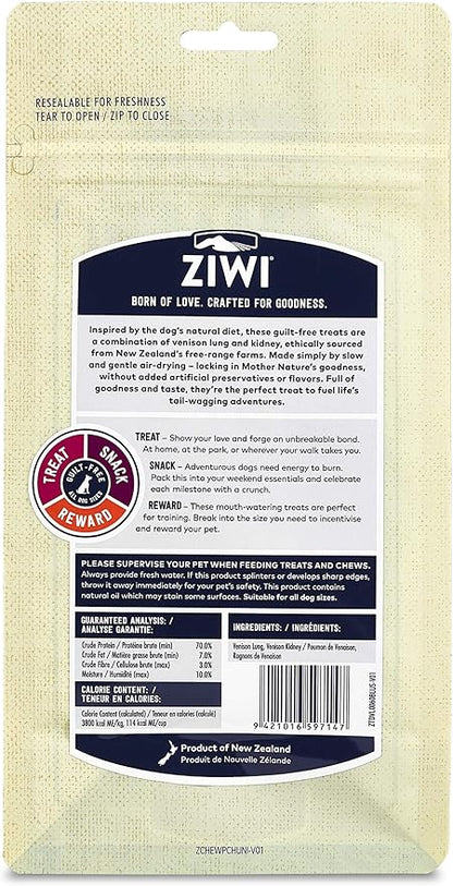 ZIWI Dog Chews and Treats  Venison Lung & Kidney - All Natural, Air-Dried, Single Protein, Grain-Free, High-Value Treat, Snack, Reward 2.1 Ounce (Pack of 1)