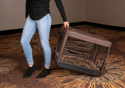 Pet Gear _he Other Door 4 Door Steel Crate for Dogs/Cats with Garage-Style Door, Includes Plush Bed + Travel Bag, No Tools Required, Espresso