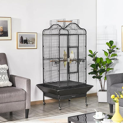 Yaheetech Extra Large Bird Cage 63'' Open Play Top Bird Cage for African Grey Parrots/Amazon Parrot/Caiques/Macaw with 360° Wheels