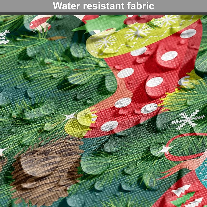 Ambesonne Christmas Dog Crate Cover, Xmas Accessories Stockings Candies Horse Teddy Bear on Pine, Easy to Use Pet Kennel Cover for Medium Large Dogs, 36 Inch, Green Brown