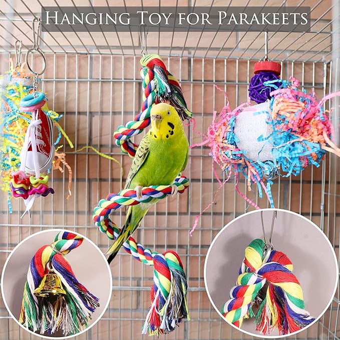 Parakeet Bird Shredding Toys, Cockatiel Loofah Foraging Toys Shredder Chewing Toy for Conures, Love Birds, Budgie, Small Parrots