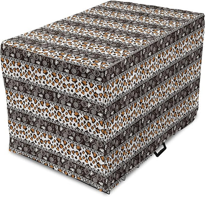 Ambesonne African Dog Crate Cover, Traditional Borders Cheetah Skin with Abstract Spirals and Circles, Easy to Use Pet Kennel Cover for Cats & Medium Dogs, 24 Inch, Pale Coffee Brown White