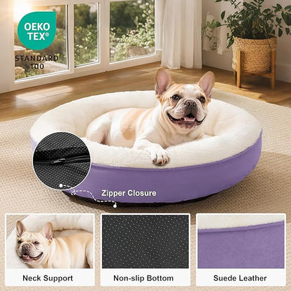 Love's cabin Round Donut Cat and Dog Cushion Bed, 30in Pet Bed for Medium or Large Dogs, Anti-Slip & Water-Resistant Bottom, Soft Durable Fabric Pet beds, Washable Calming Cat Bed Lavender