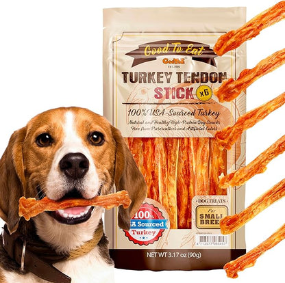 Gootoe Turkey Tendon Dog Treats  100% USA-Sourced, Natural Snack, Premium Training Chews, Hypoallergenic, Reseal Value Bags, Size for Medium Dogs, Stick (Medium) 6 Unit/Pack