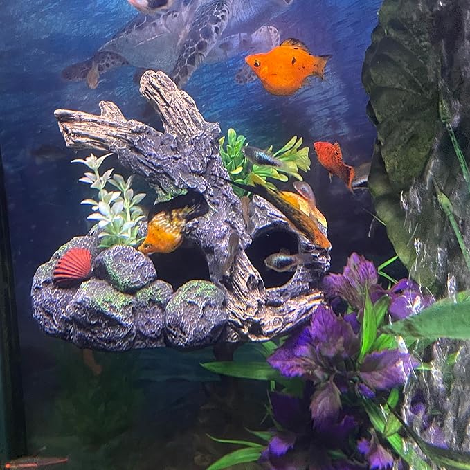 Aquarium Decor Magnetic Driftwood Outcropping Ornament –Wall-Mounted Fish Tank Accessory