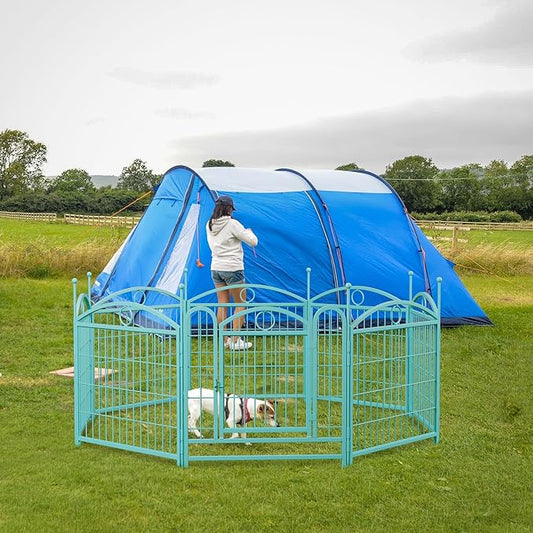 24" H Dog Crate Dog Playpen 8 Panels Furniture Heavy Duty Dog Fence Door with Side Openings,Foldable Pet Exercise Pen for Large Medium Small Dogs Indoor Outdoor,Blue