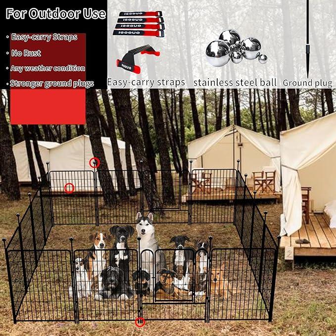 Dog Playpen Outdoor for Medium/Large Dogs 36'' High, Heavy Duty Dog Playpen with Rustproof and Sturdy Stakes, 3ft Dog Fence for RV Camping(12 Panels)