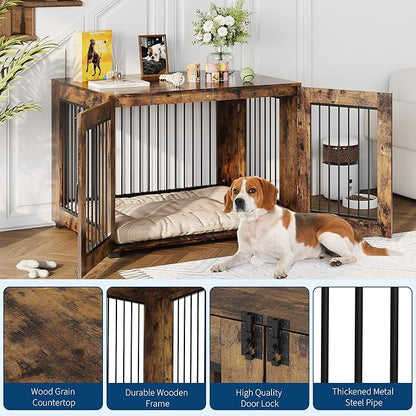 23.6" Dog Crate Furniture - Chew-Resistant Wooden Kennel with Locking Double Doors, Indoor Pet Cage End Table for Small Breeds