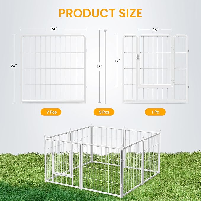 Dog Playpen 24 Inch 8 Panels, Ideal Dog Fence for Puppy/Small Dogs Indoor & Outdoor Bliss, Perfect Dog Pen for Camping, Yard, RV, Garden Fence, White