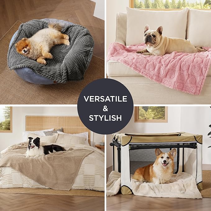 Bedsure Dog Blanket for Medium Dogs Washable - Soft Fluffy Puppy Blanket with Premium 300GSM Coral Fleece, Cozy Calming Cat Blankets for Indoor Cats, Fuzzy Pet Blanket for Kitten Doggy, Pink, 30x40IN