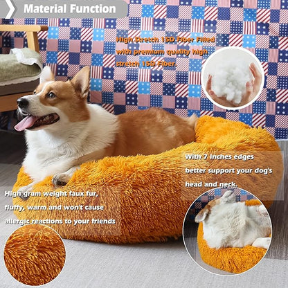 Pet Beds for Medium Dogs Calming Dog Bed 30 Inches Orange Dog Beds for Medium Dogs Washable Anti-Anxiety Dog Bed Medium Size Dog