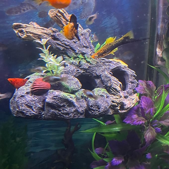 Aquarium Decor Magnetic Driftwood Outcropping Ornament –Wall-Mounted Fish Tank Accessory
