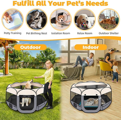 45" Foldable Pet Playpen for Large Dogs, HOMAGICO Pet Playpen for Indoor Cats Enclosed, Portable Dog Playpen Outdoor Tent Crate with Carrying Case, Water-Resistant and Removable Shade Cover, Grey
