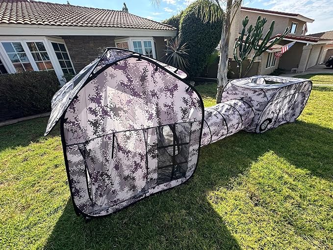 3-Piece Mesh & Nylon Cat/Dog Tent Set, Tunnel Connects Two Houses, Digital Camo Gray, Carrying Case (Green Digital camo)