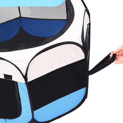 Mile High Life | Foldable Dog Playpen | Portable Dog Crate w Removable Shade Cover | Dog Kennel Indoor/Outdoor w Carry Case | Pen Tent for Dog/Cat/Rabbit(Blue, Small (29"x29"x17"))