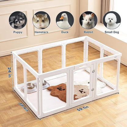Dog Playpen, 24" Acrylic Plastic Pet Playpen with Door, Puppy Playpen, Indoor Dog Pen, Foldable, Customizable, White 2 PCS