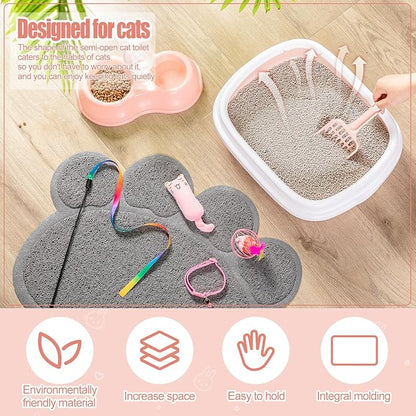 7 Pcs Small Cat Kitten Starter Kit Cat Litter Box with Shovel Paw Litter Mat Double Automatic Kitten Bowls Toy Teaser Stick Collar Essentials Kits for 1-3 Lbs Beginner(Stylish,Light Pink)