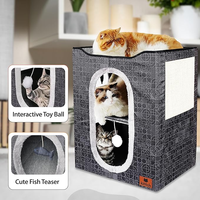 Cat Cave Bed  Cozy Cat House & Hideaway, Kitten Bed, Cat Cube, Large Cat Bed, Indoor Cat Houses & Condos