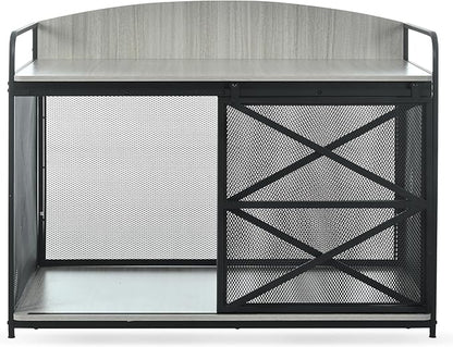 Merax 42.8" Heavy Duty Large Dog Crate Furniture for Large Medium Dog, Farmhouse Wooden Dog Kennel Indoor End Table, Decorative Pet House for Dogs, Gray