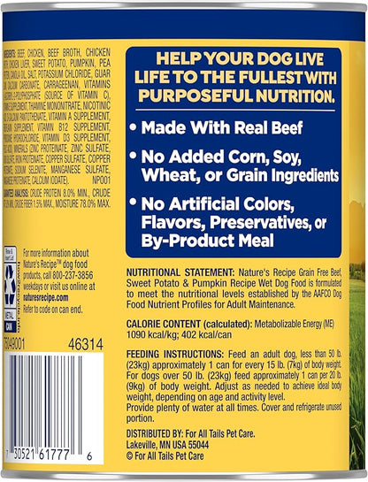 Nature's Recipe Grain Free Wet Dog Food Beef, Sweet Potato, and Pumpkin Recipe, 13 oz. Can (Pack of 12)