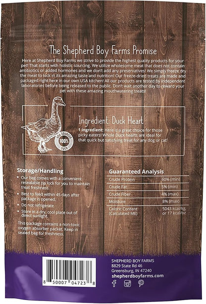 Freeze Dried Dog and Cat Treats, Duck Heart, All Natural Freeze-Dried Dog Treat & Dog Snack, Made in USA, High in Protein, Essential Nutrition of Raw Dog Food, Single Ingredient 3oz