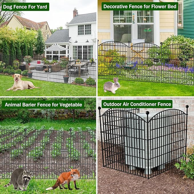 10 Panels Decorative Garden Fence with Gate - 32 in (H) x 23.6 ft (L) No Dig Dog Fence Outdoor for Yard, Rustproof Tall Garden Fencecing Panels, Animal Barrier Suitable for Yard Border, Patio