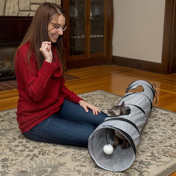 PetLike Cat Tunnel for Indoor Cats Collapsible Pop-up Pet Tube Peek Hole Hideaway Play Toys for Cats with Ball