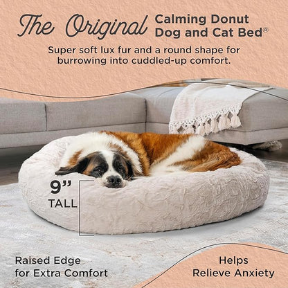 Best Friends by Sheri Original Calming Donut Dog and Cat Bed, Lux Faux Fur, Oyster, XL (45in x 45in) - Anxiety Relief for Pets Up to 150 lbs