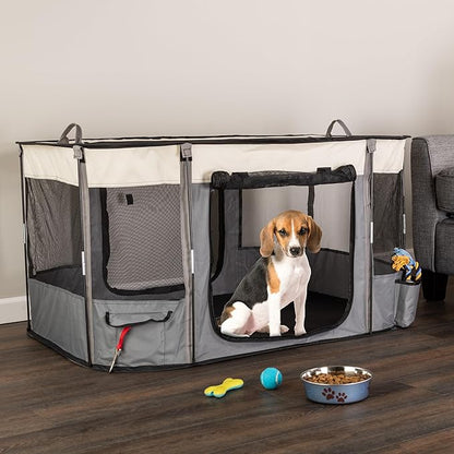 Dog Playpen - 43x34x23 Inch Puppy Kennel with Mesh Windows, Zippered Doors, and Storage Pockets - Portable Dog Play Pen Indoors/Outdoors for Small Animals by PETMAKER (Gray)