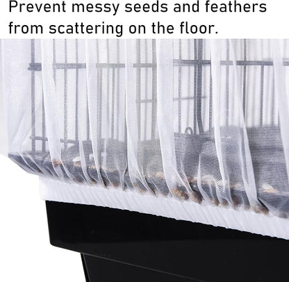 Tamu style Bird Cage Seed Catcher, Large, Stretchy Form Fitting Mesh Skirt Cover for Parrot Enclosures, Light and Breathable Fabric, Prevent Scatter and Mess, Reusable,Adjustable, Lightweight,Black